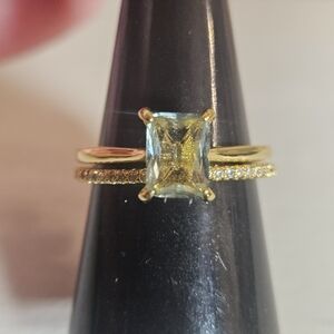 Bomb Party Ring, Ladies Size 9, Princess Cut Ring, Green/Aquamarine